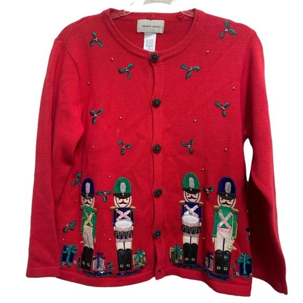 Lemon Grass Womens Embellished, Embroidered Christmas Sweater Sz M